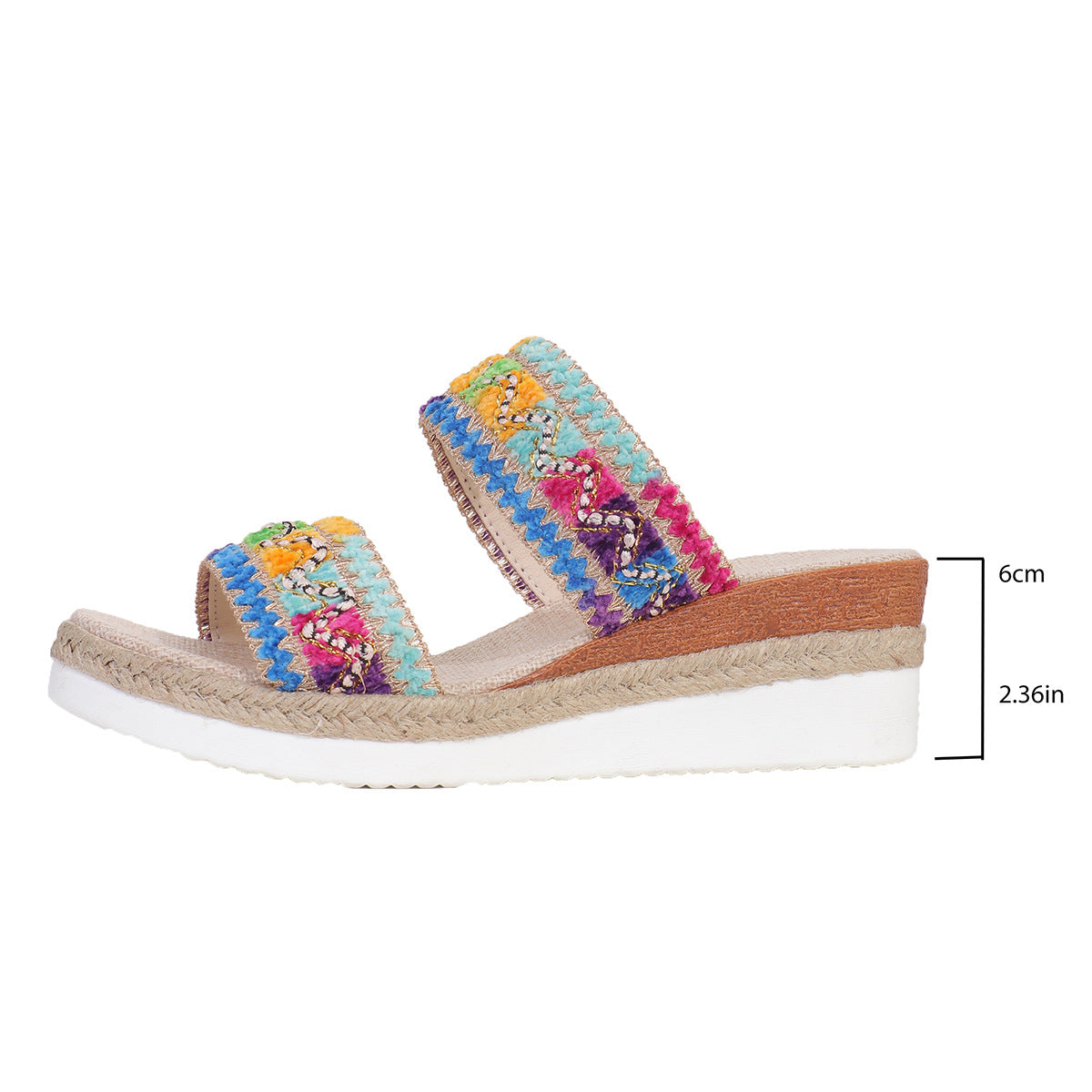 Fashion Wavy Pattern Woven Sandals Summer Casual Ethnic Style Slippers Linen Bottom Wide Strap Wedges Shoes For Women