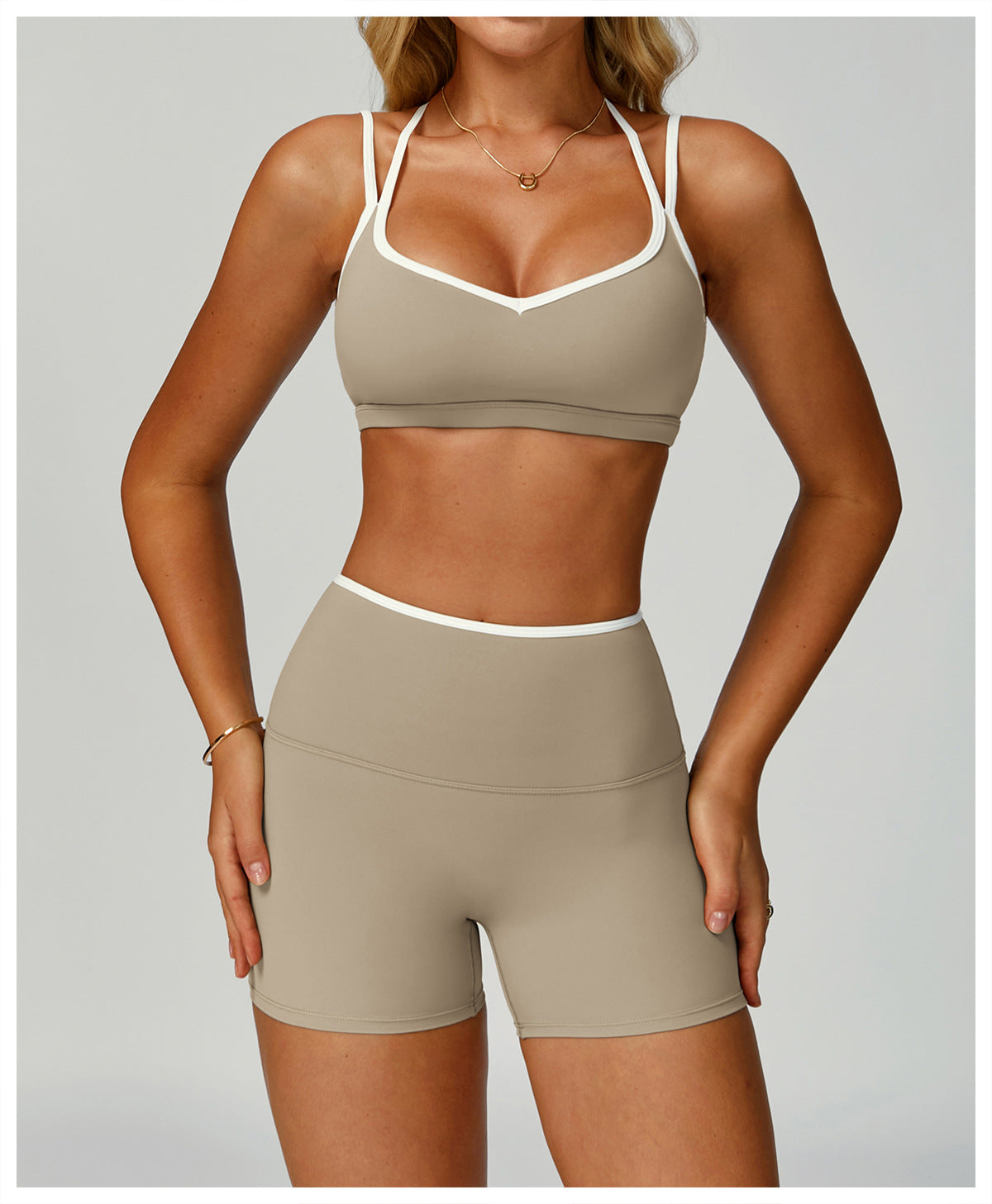 Contrastcolor Trimmed Women's TightfittingBackrevealing Yoga Wear Sports Outdoor Fitness Set
