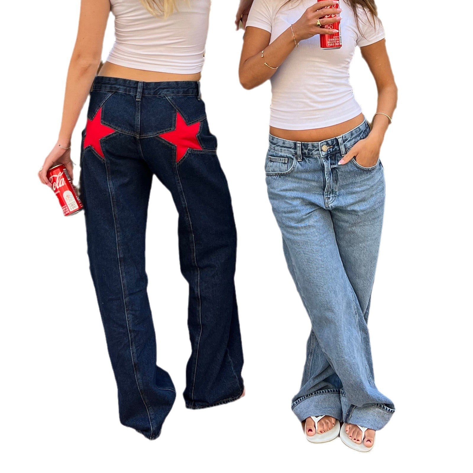 Jeans Color Contrast Patchwork Casual