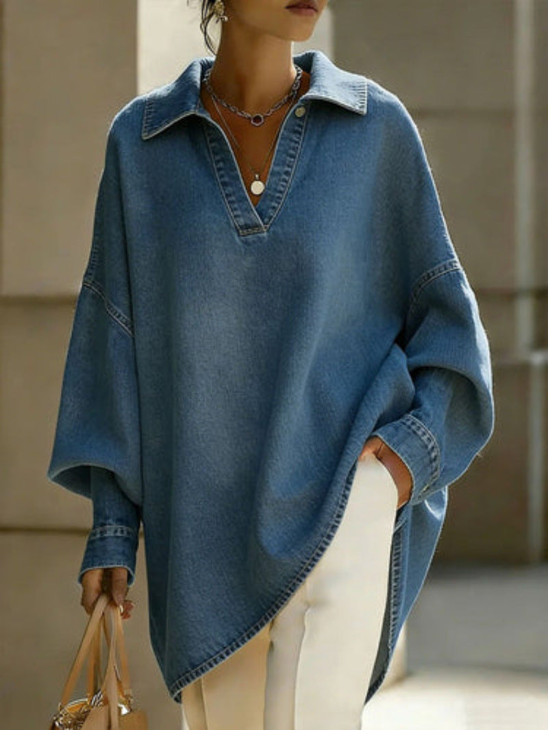 Women's Loose-fitting Casual Denim Shirt For Commuting