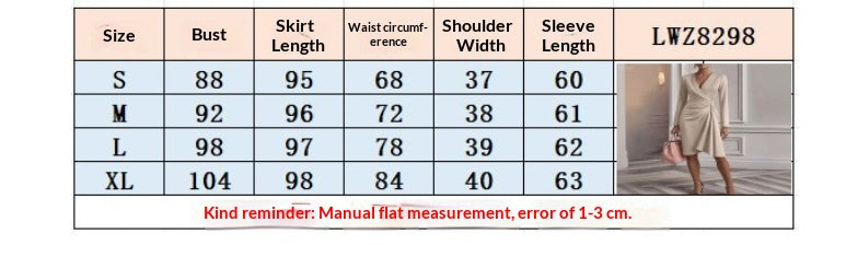 V Neck Folds Solid Color Slim-fit Long Sleeve V-pleated Design Dress Women's Office Commuter A-line Midi Party Dresses Female Clothing