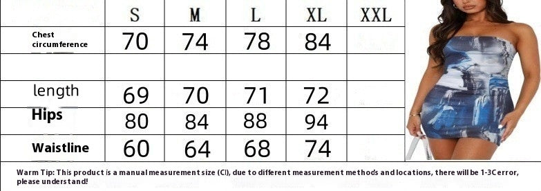 Tube Top Printed Pleated Pullover Hip Wrap Short Dress