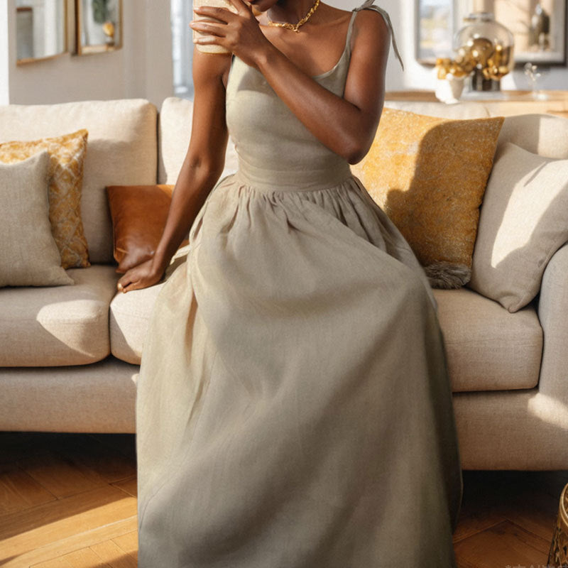 Summer V-neck Suspender Split Dress Fashion Backless High Waist Long Dress For Women Clothing