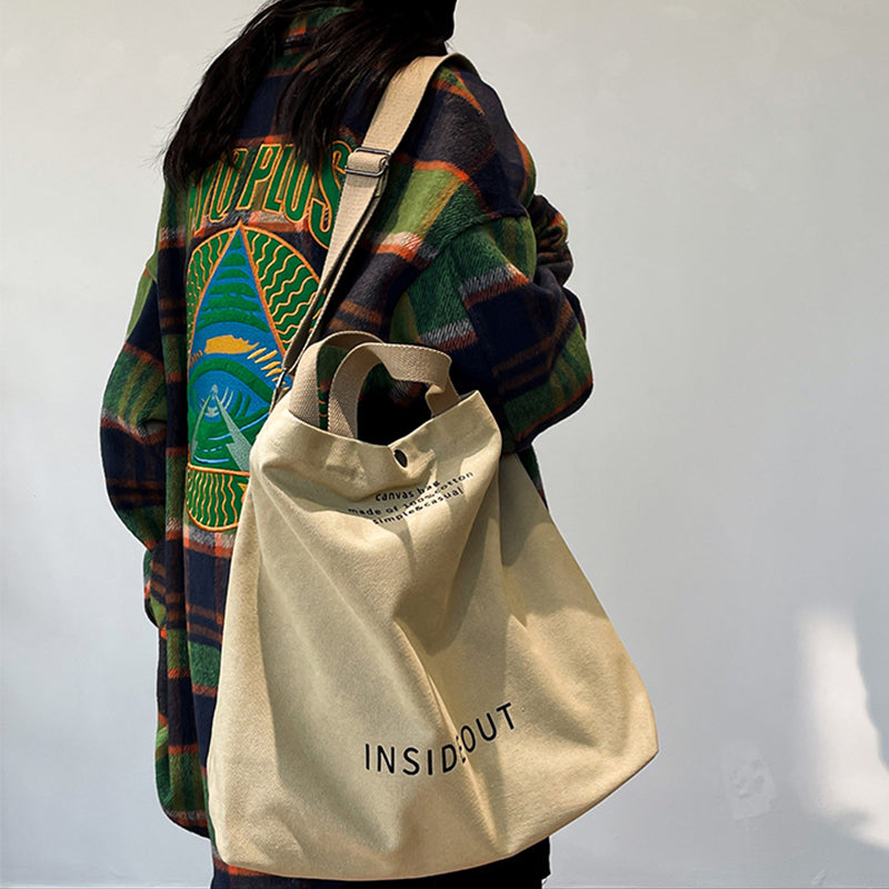 Large-capacity Canvas Bags Women Casual Fashion Totes Alphabet Print Shoulder Bag With Adjustable Strap Retro Handbag For Shopping