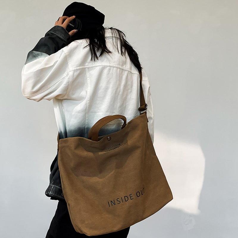 Large-capacity Canvas Bags Women Casual Fashion Totes Alphabet Print Shoulder Bag With Adjustable Strap Retro Handbag For Shopping