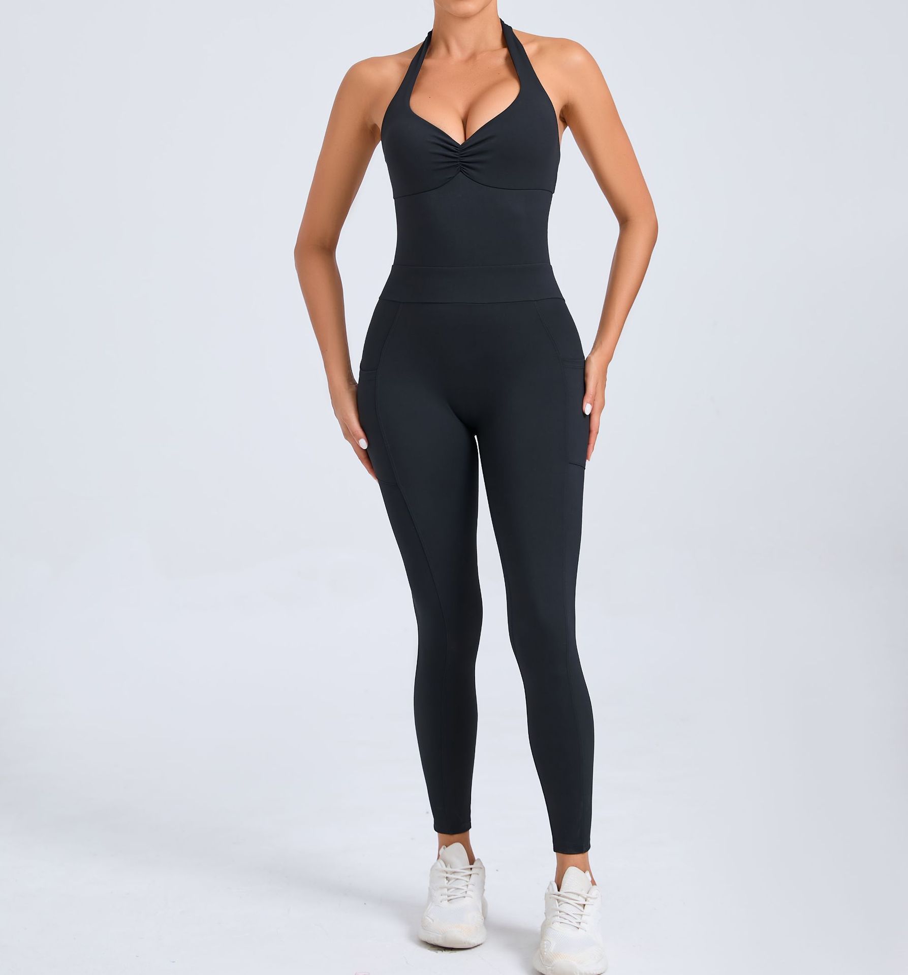 European And American Halter Side Pockets Yoga Jumpsuit