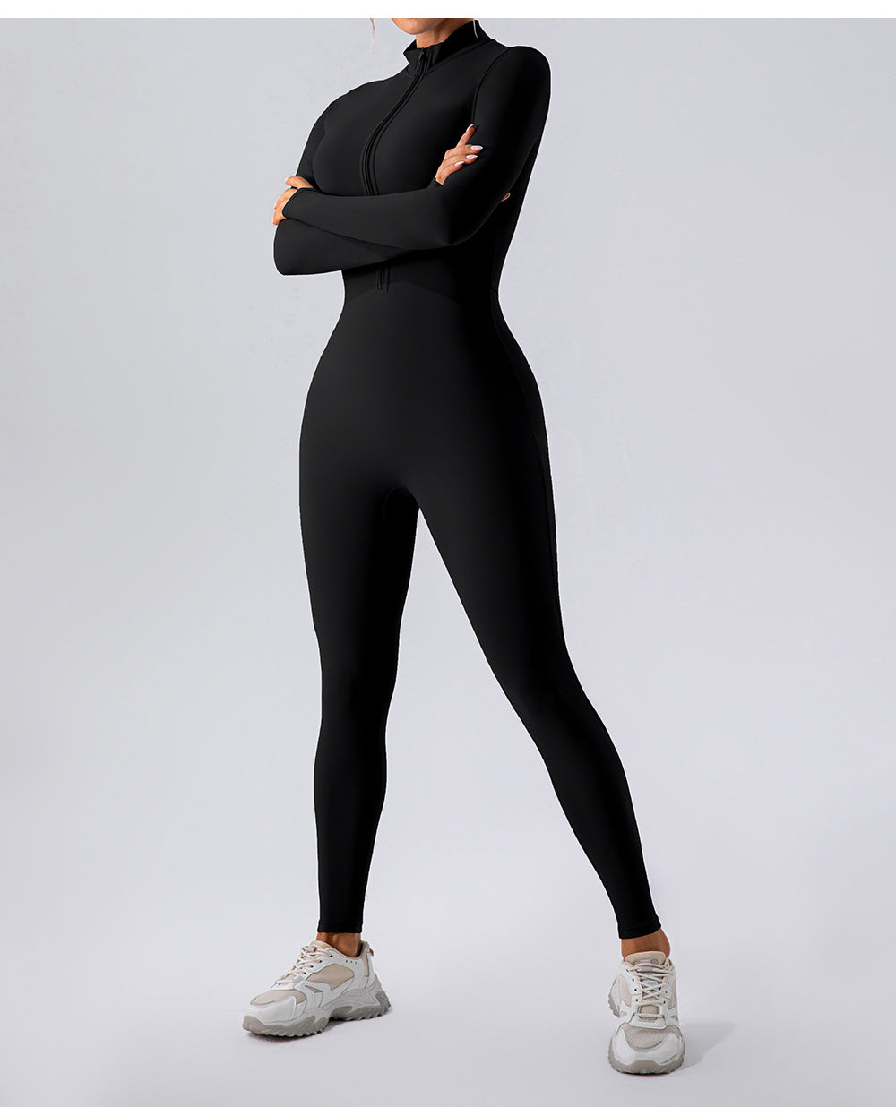 Fleece-lined Yoga Jumpsuit Long Sleeve Keep Warm Outerwear Tights