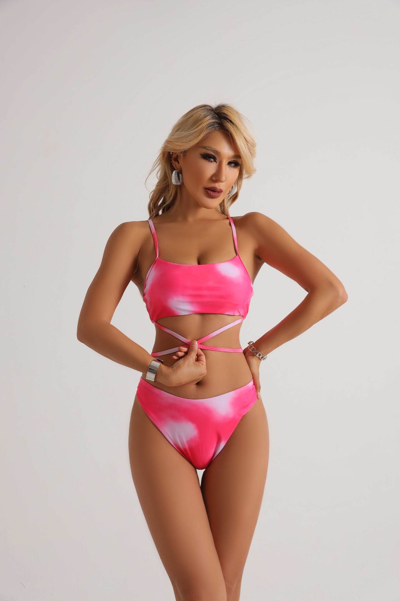 3pcs Tie Dye Print Bikini With Short Skirt Summer Beach Sexy Swimwear Womens Clothing