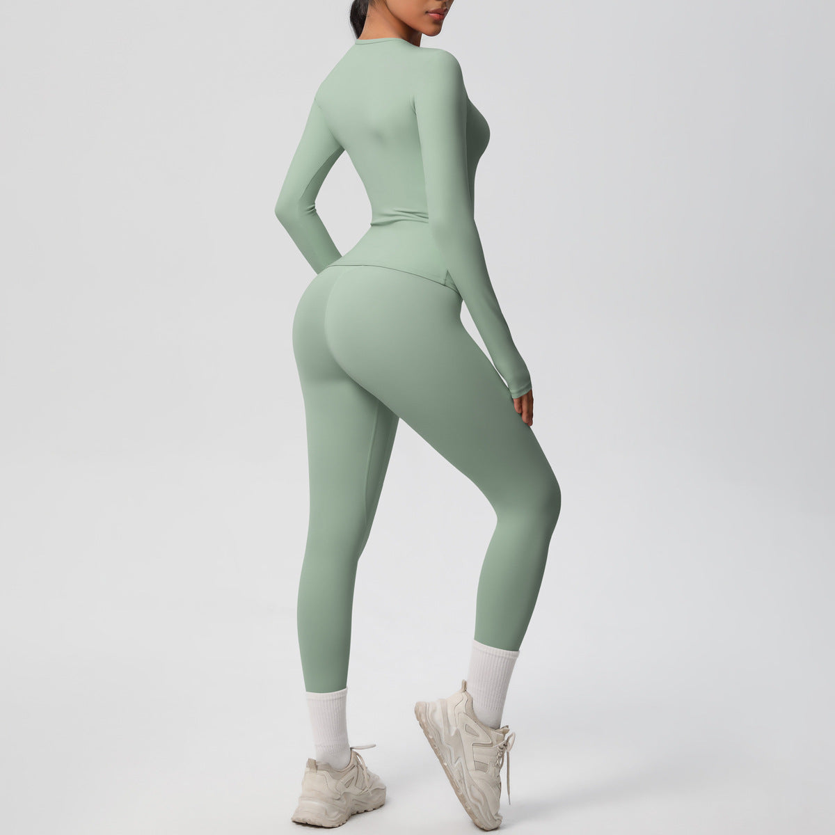 Double-sided Sanding Pure Color Tight Training Long Sleeve Yoga Clothes Suit