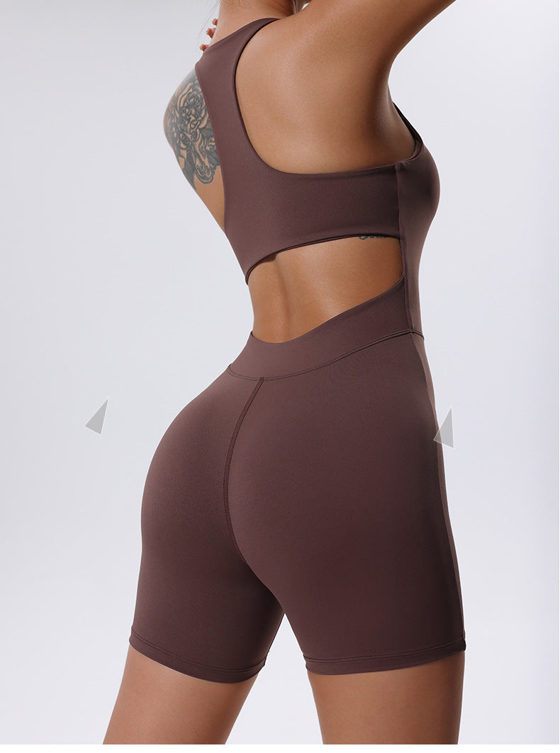 Women's Summer Yoga Zipper Backless Jumpsuit