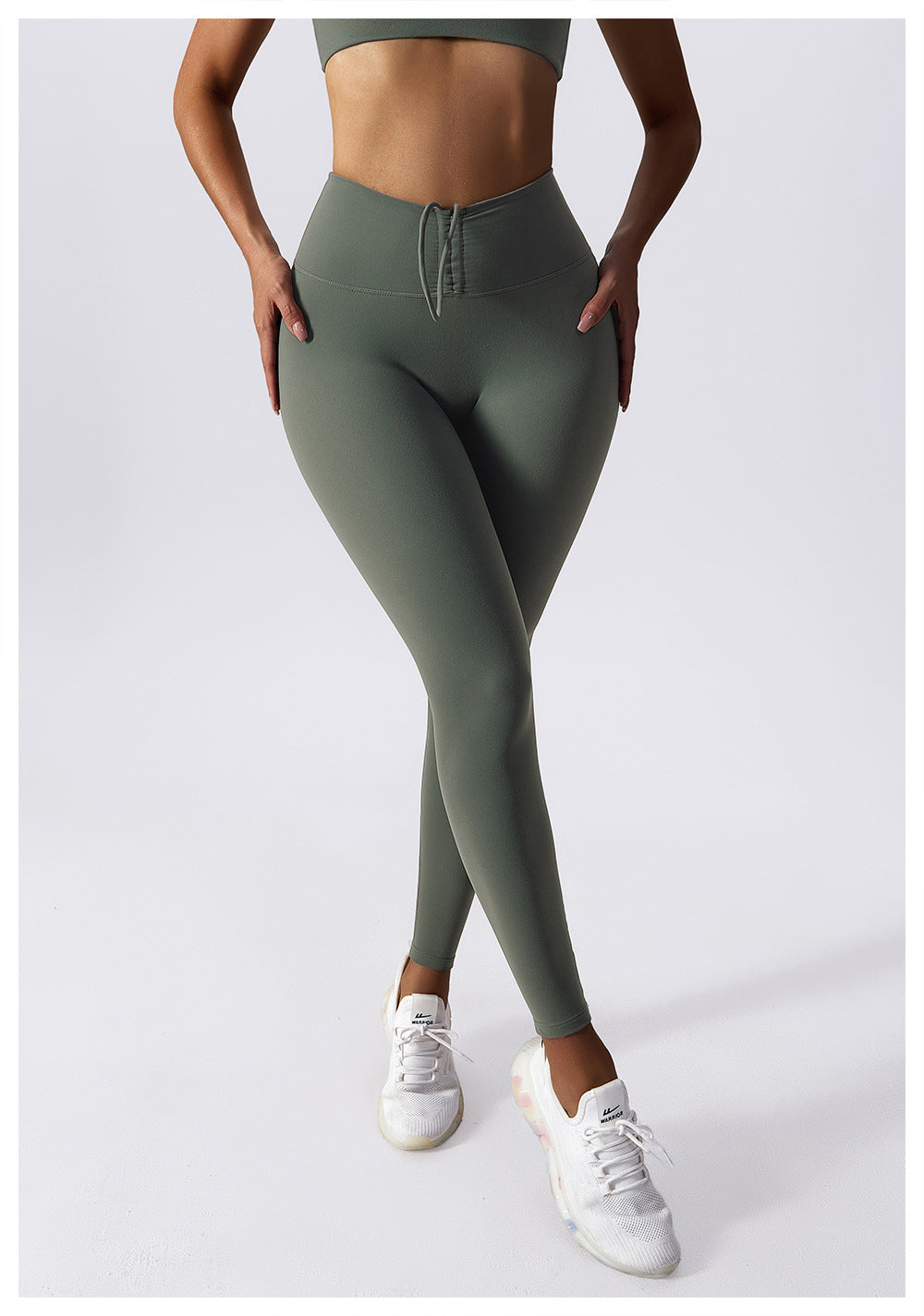 European And American Drawstring Belly Contracting Nude Feel High Waist Yoga Pants