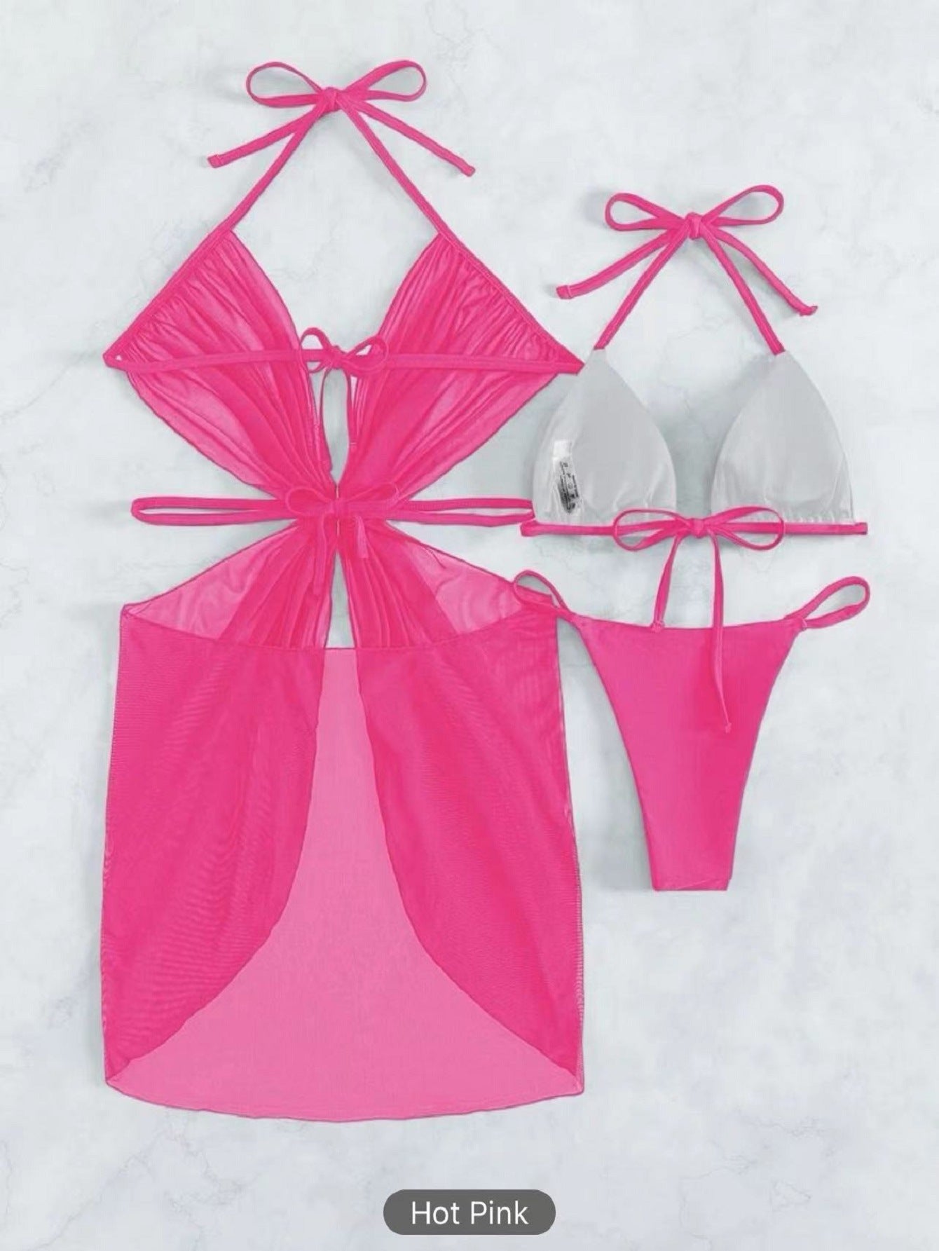 3pcs Halter Neck Bikini Beach Summer Solid Color Split Swimsuit Womens Clothing