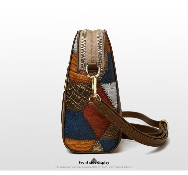 Fashion Soft Leather Stitching Shoulder Bag