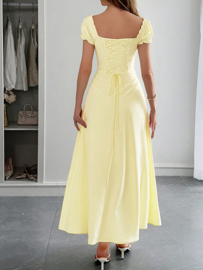 Womens Solid Color Fashionable Bandage Style Loose Dress