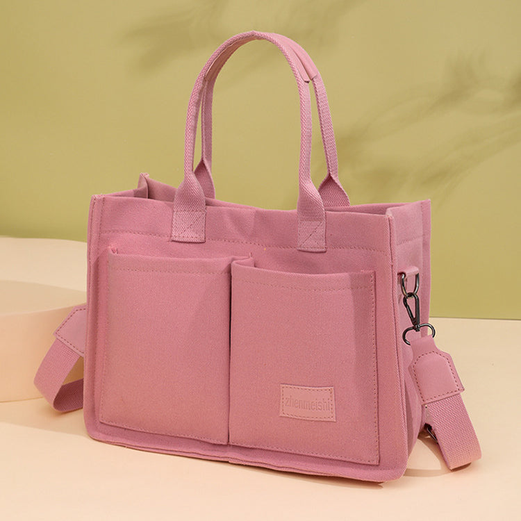 New Canvas Shoulder Bag Women Large Capacity Multi-pocket Handbags Casual Crossbody Shopper Bags For Students