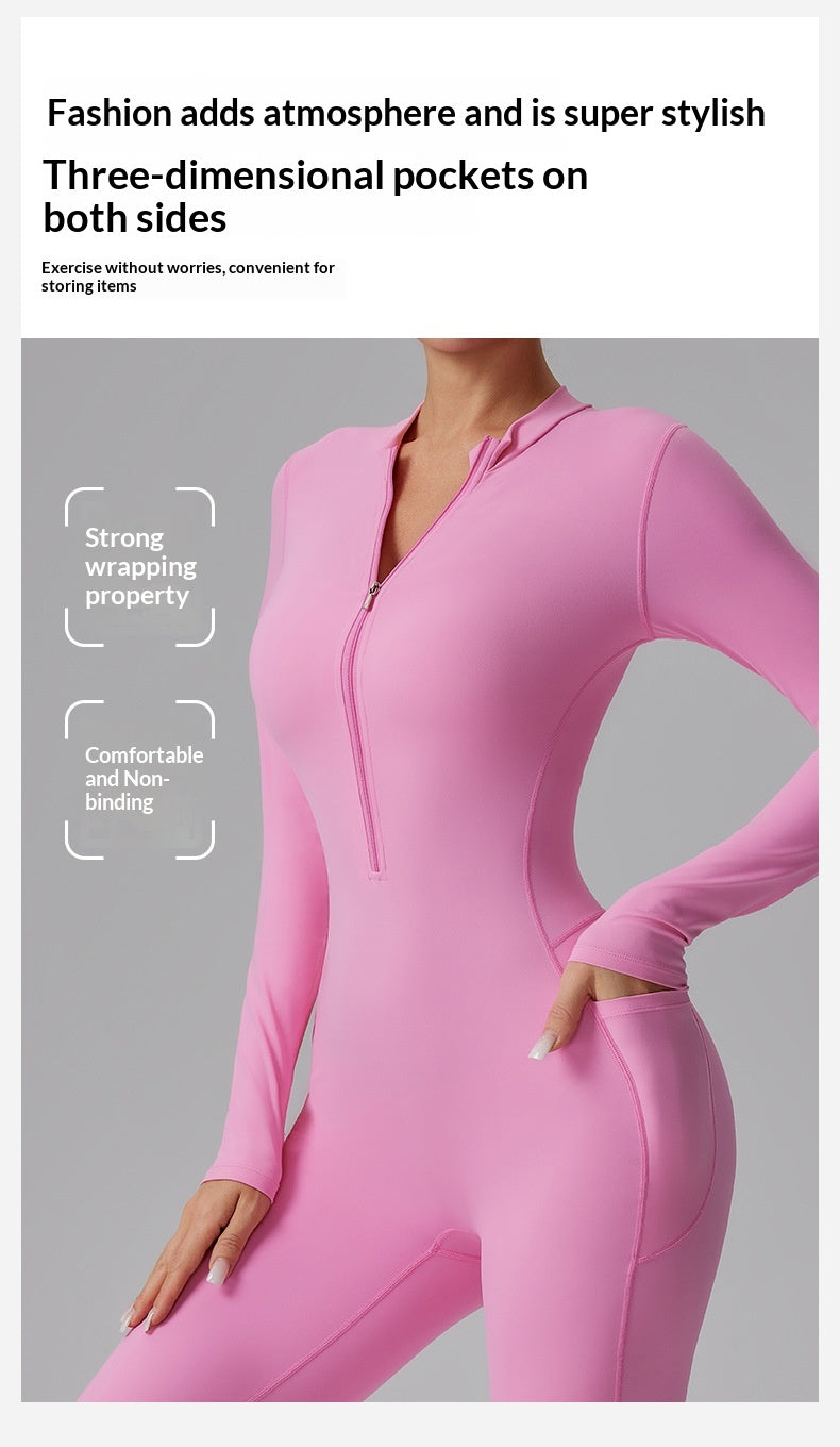 Slim-fit Bare-feel Long-sleeve Yoga Jumpsuit With A Zipper