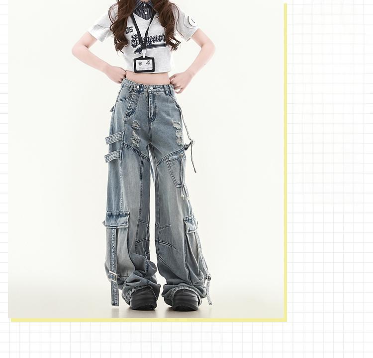 Women's Straight Loose Multi-pocket Cargo Jeans