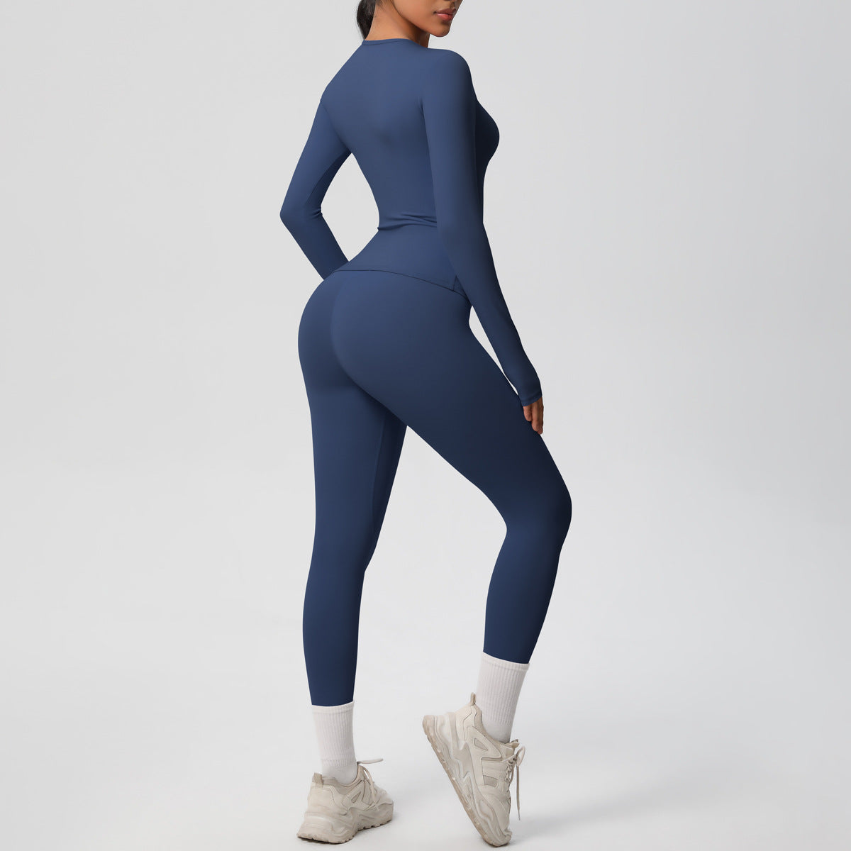 Double-sided Sanding Pure Color Tight Training Long Sleeve Yoga Clothes Suit