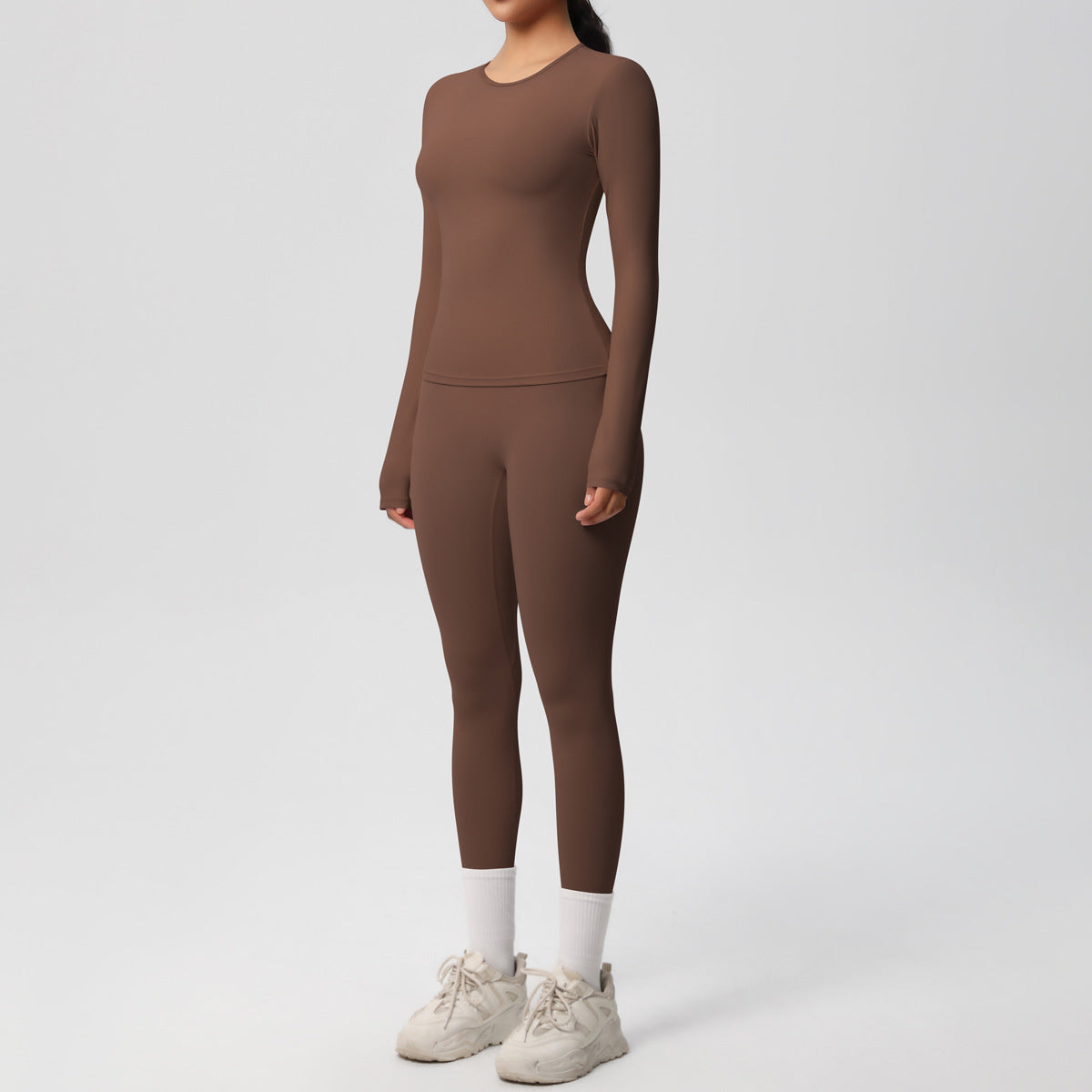 Double-sided Sanding Pure Color Tight Training Long Sleeve Yoga Clothes Suit