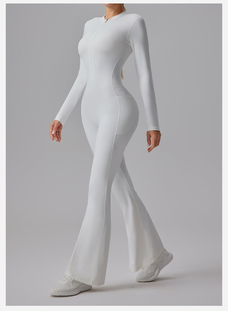 Slim-fit Bare-feel Long-sleeve Yoga Jumpsuit With A Zipper