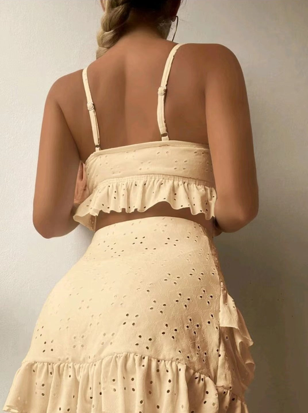 3pcs Beach Bikini With Hip-hugging Skirt Fashion Ruffle Design Swimsuit Set Summer Womens Clothing