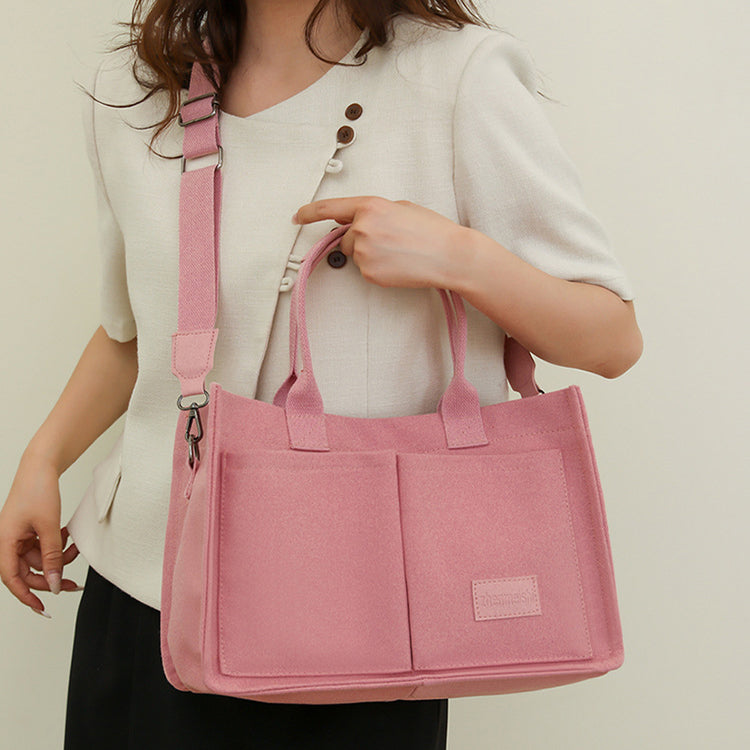 New Canvas Shoulder Bag Women Large Capacity Multi-pocket Handbags Casual Crossbody Shopper Bags For Students