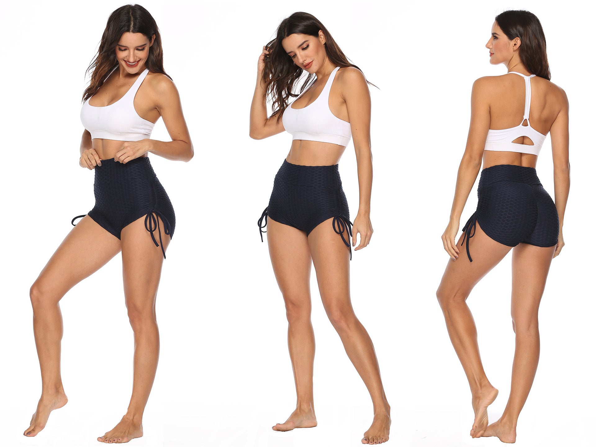 Drawstring Shorts Textured Butt Lift Gym Workout Slim Jogging Fitness Yoga Leggings Shorts