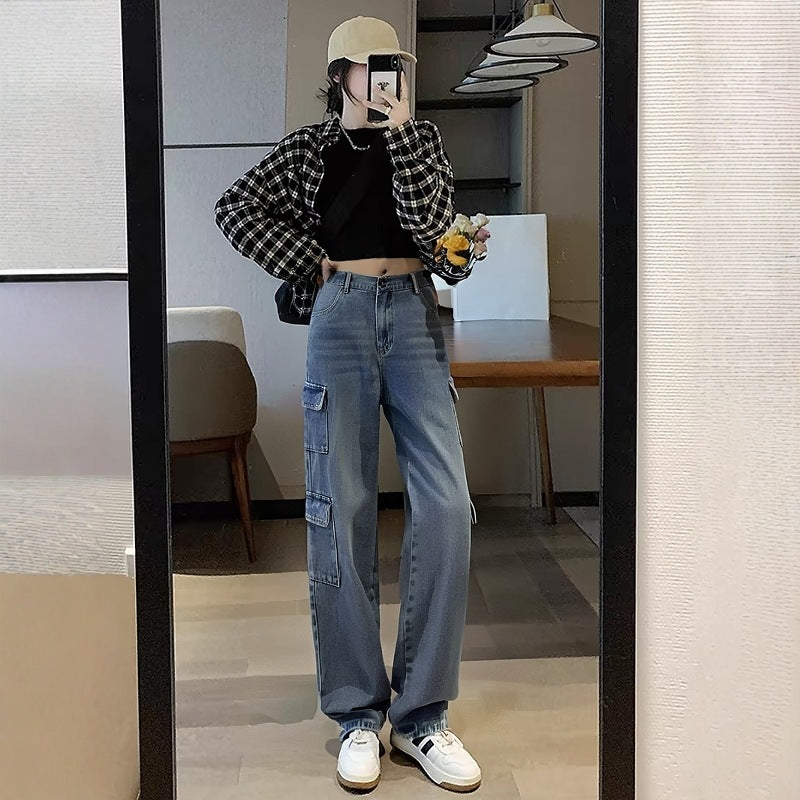 Plus-size Womens Workwear High-waist Straight-leg Denim Jeans