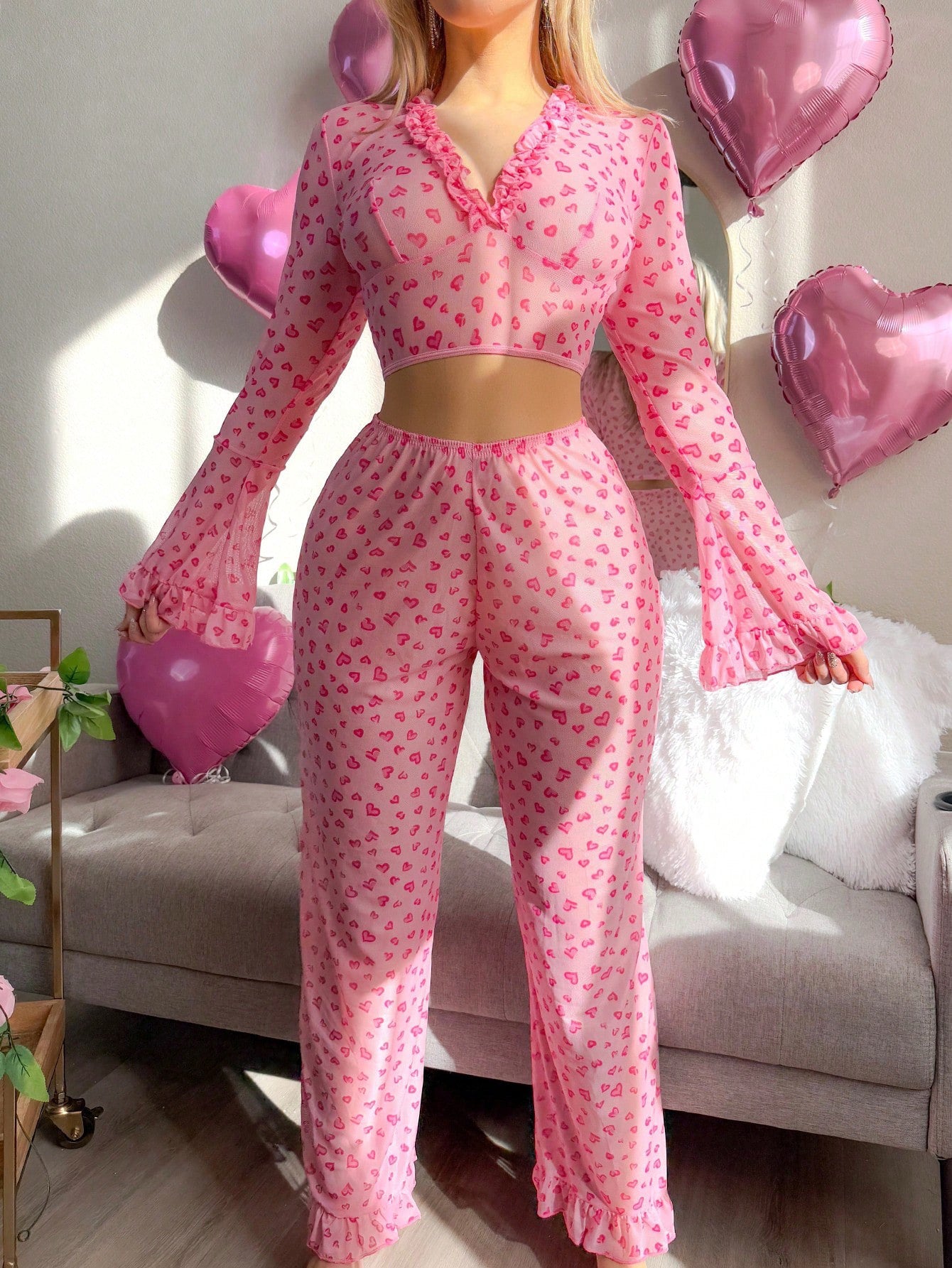 Love Perspective Long Sleeve Sexy Lingerie Set