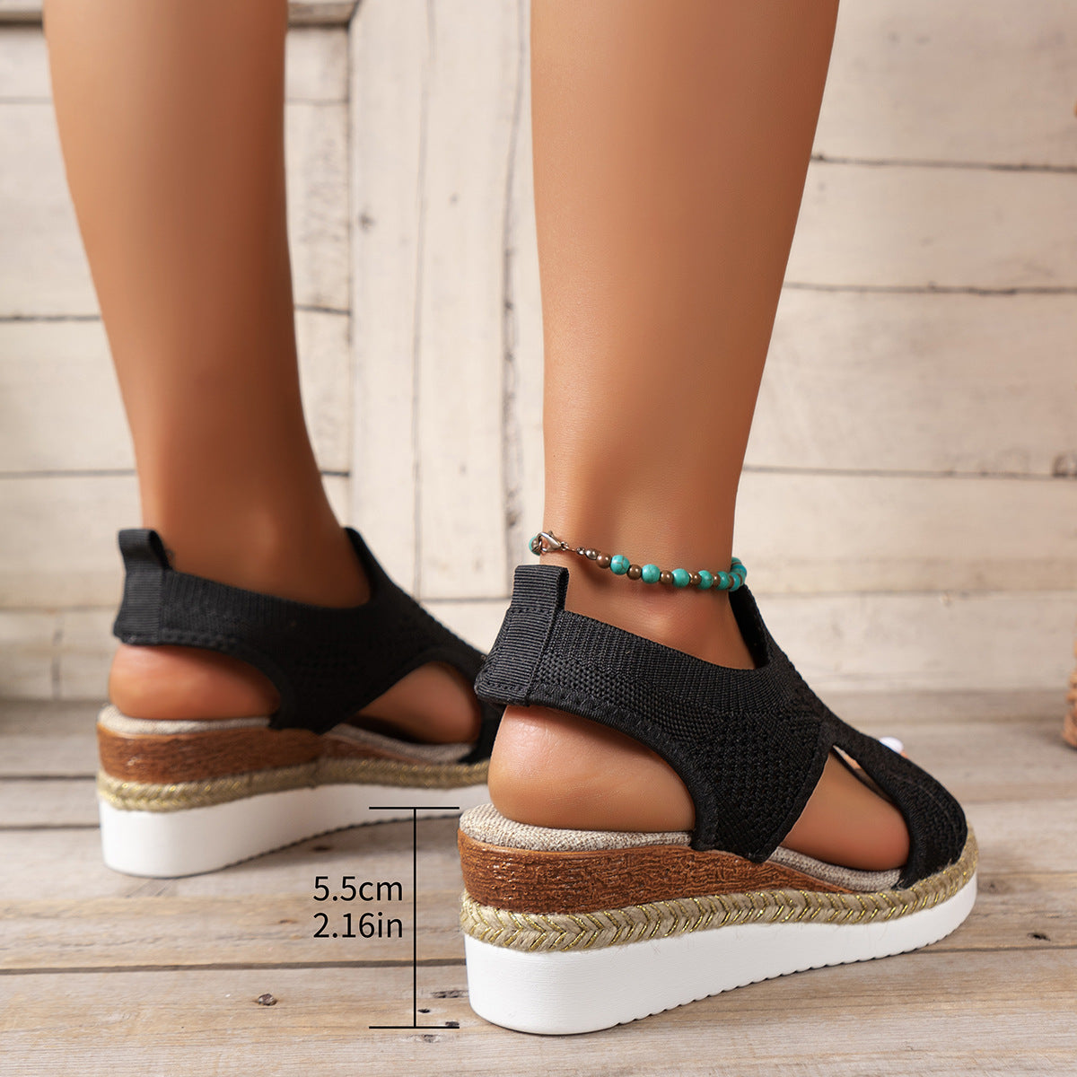 New Hollow Wedges Sandals Summer Fly Woven Breathable Mesh Shoes For Women Peep-Toe Sandals