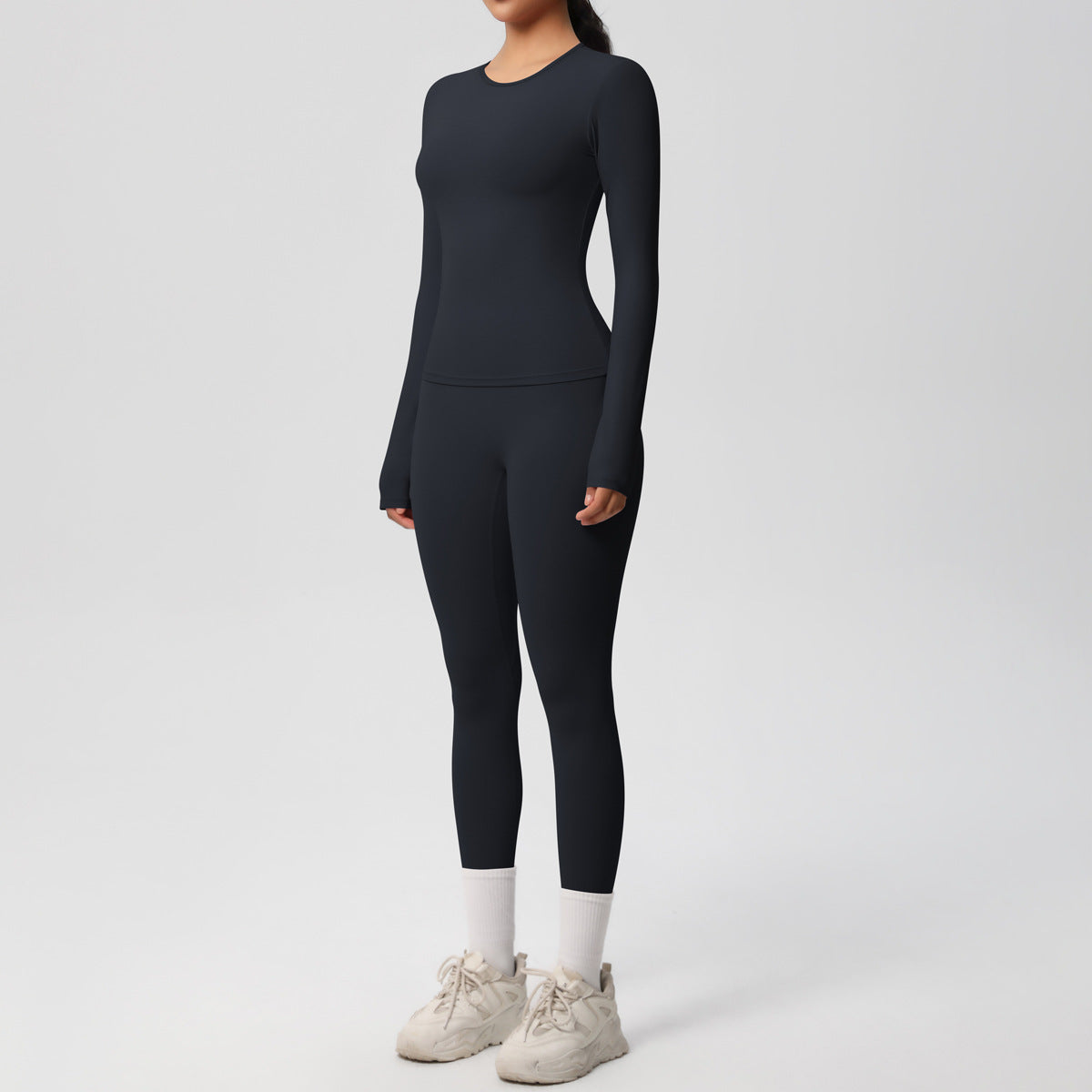 Double-sided Sanding Pure Color Tight Training Long Sleeve Yoga Clothes Suit