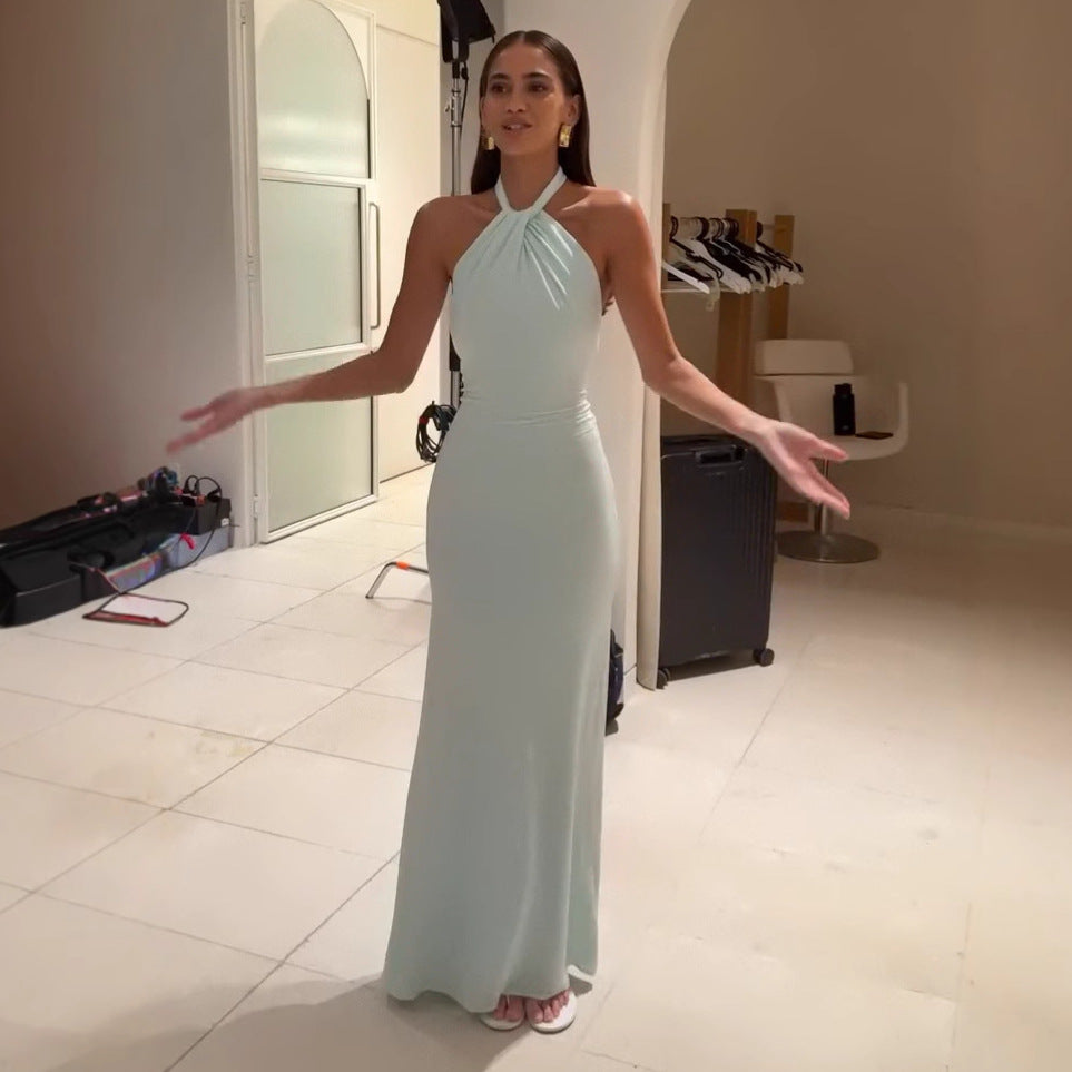 Ins Bodycon Halter Dress Sexy Backless Slim Fit Waist Slimming Maxi Dresses Prom Party Club Clothing For Women