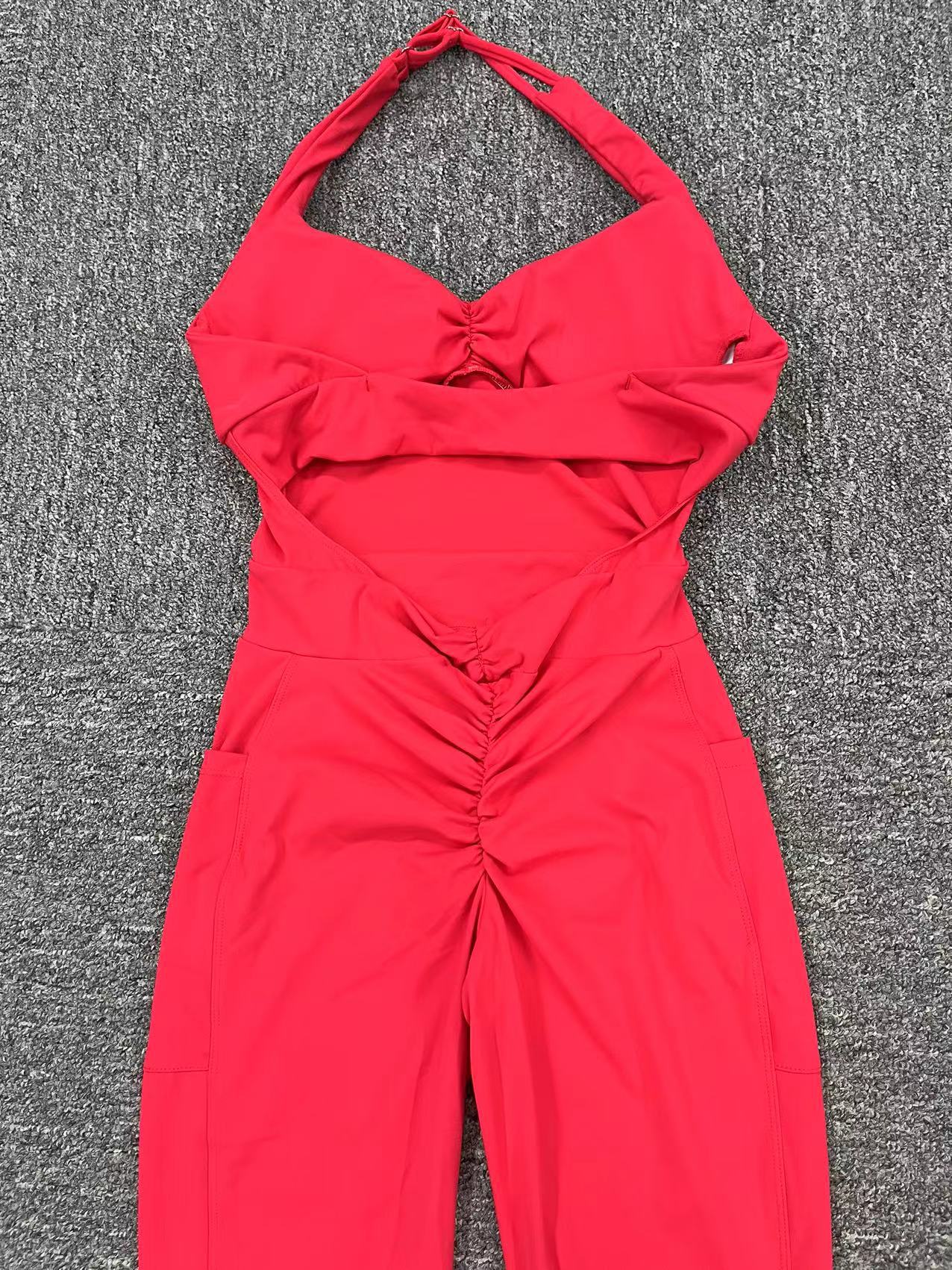European And American Halter Side Pockets Yoga Jumpsuit