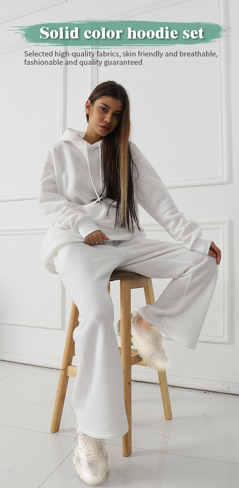 Women's Fashionable Casual Solid Color Long Sleeved Sweatshirt Set