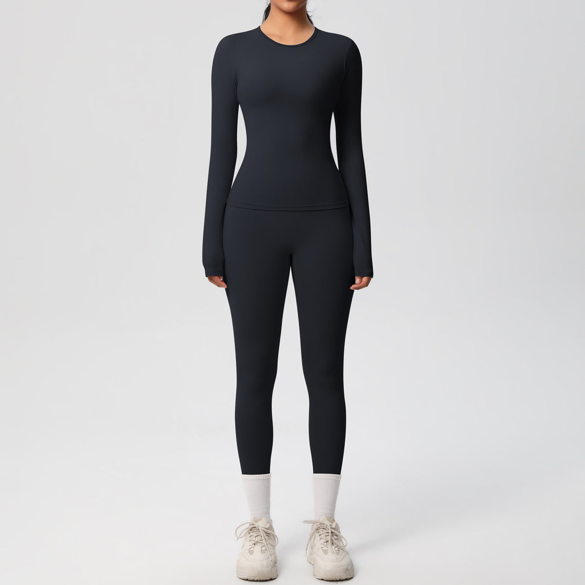Double-sided Sanding Pure Color Tight Training Long Sleeve Yoga Clothes Suit