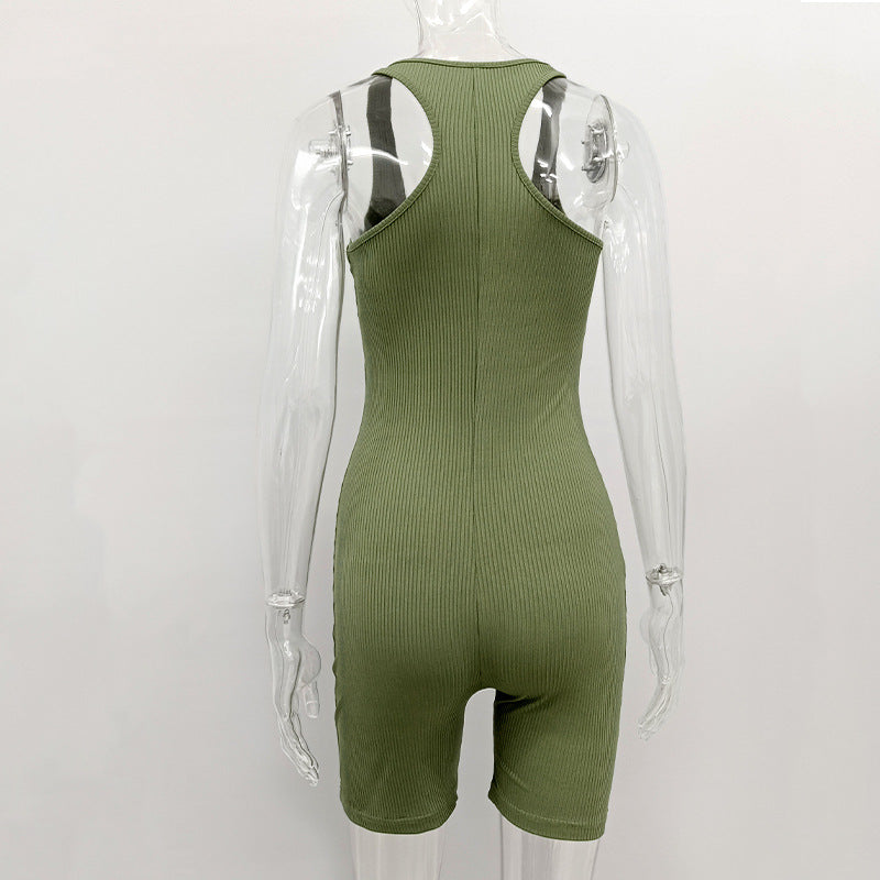 Sleeveless Backless Jumpsuit Colid Color Fitness Sports Yoga Leggings Shorts Bodysuits Women Slim Yoga One Piece Rompers