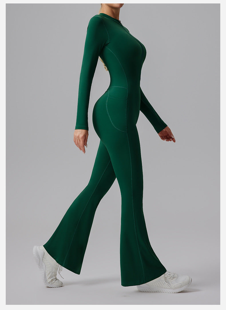Slim-fit Bare-feel Long-sleeve Yoga Jumpsuit With A Zipper