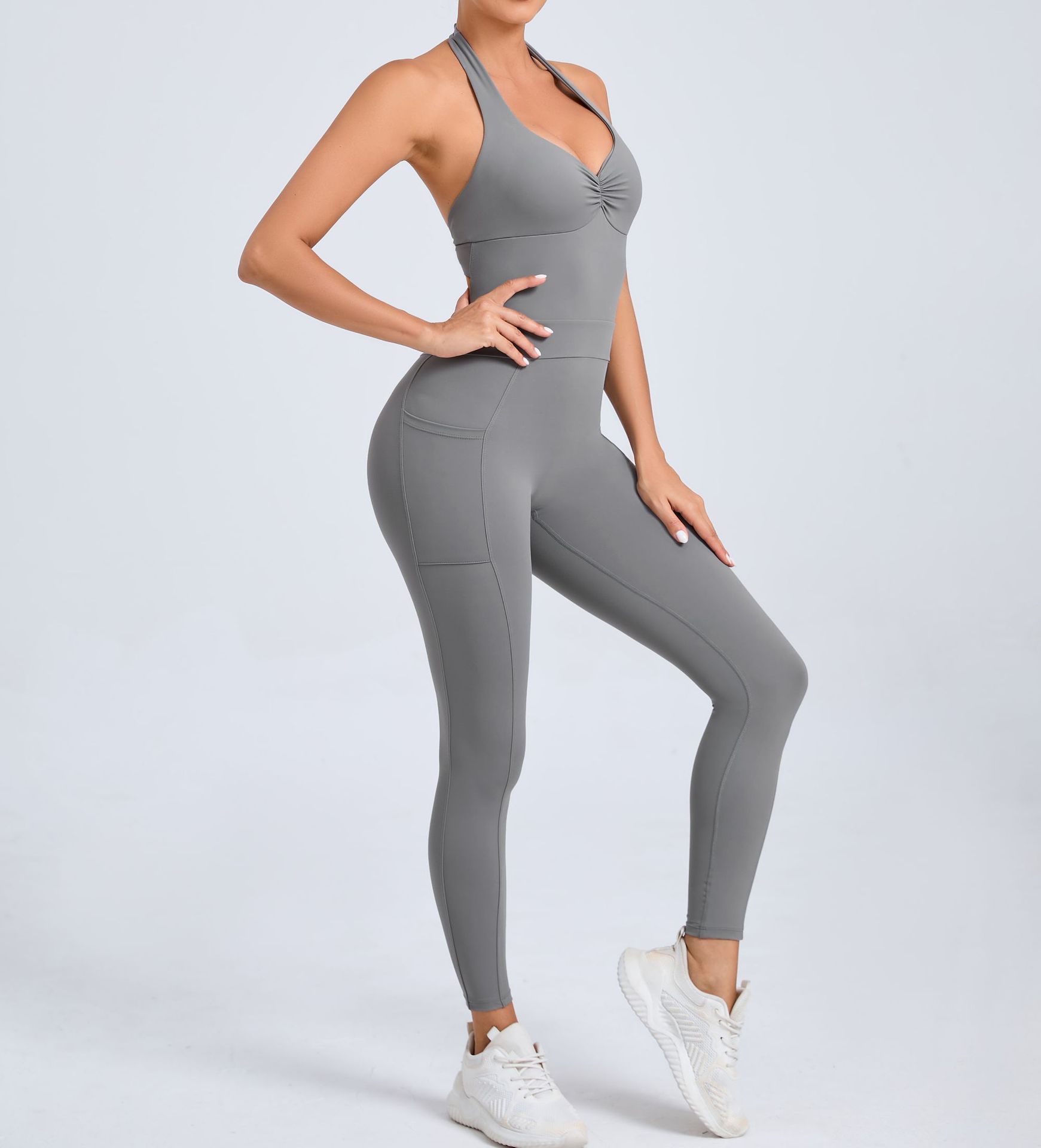 European And American Halter Side Pockets Yoga Jumpsuit