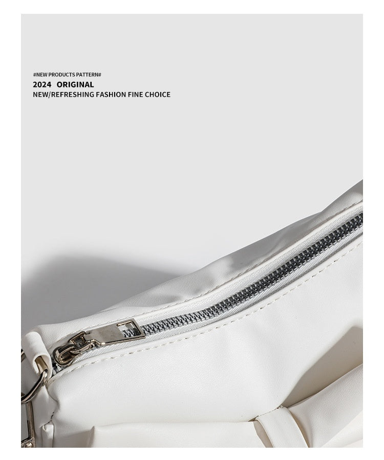Black White PU Bow Handbags Autumn Winter Ladies Underarm Tote Bags Fashion Simple Pearl Chain Shoulder Bag Small Purse