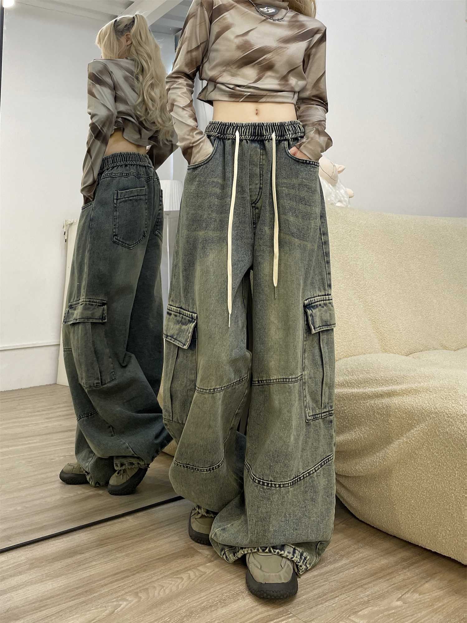 Cool Drag Girl American Retro Wide-leg Jeans