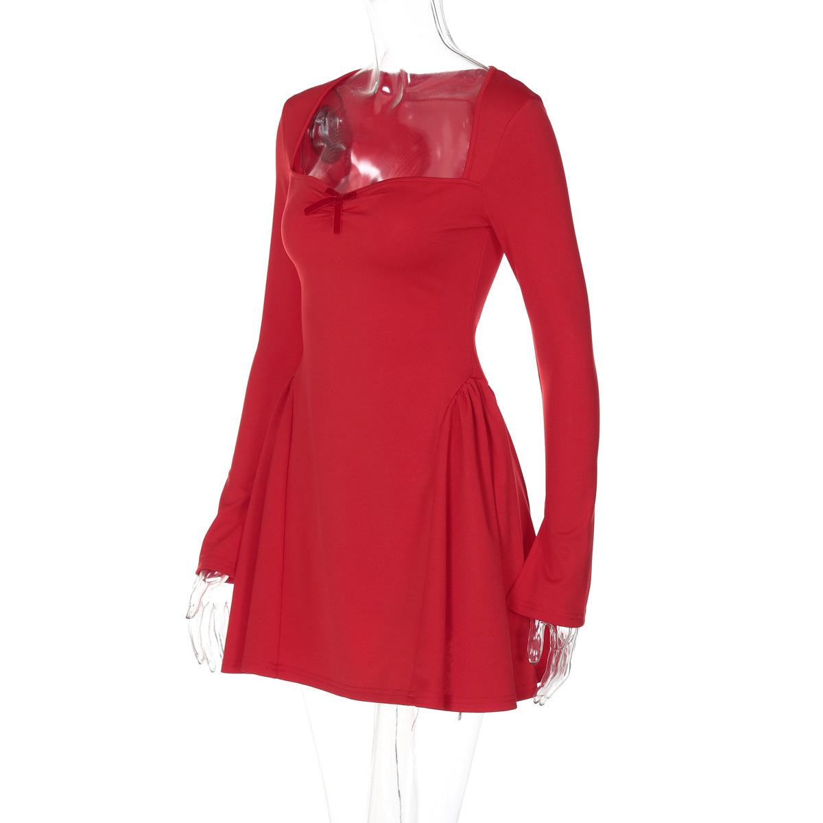 Commute Low-neck Long-sleeved Dress Y2K Fashion Slim A-line Short Dressed Party Evening Clothing For Women