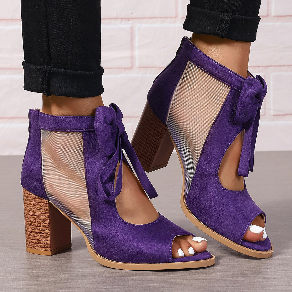 Platform Chunky High Heels Women's Sandals Bow Decoration Open Toe Block Ankle Strap Sandals For Dress Bridal Party Shoes