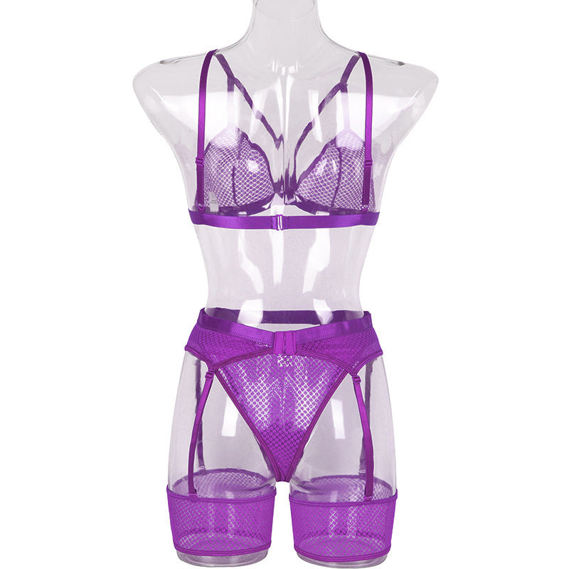 Womens Lace Sheer Lingerie 3-Piece Set