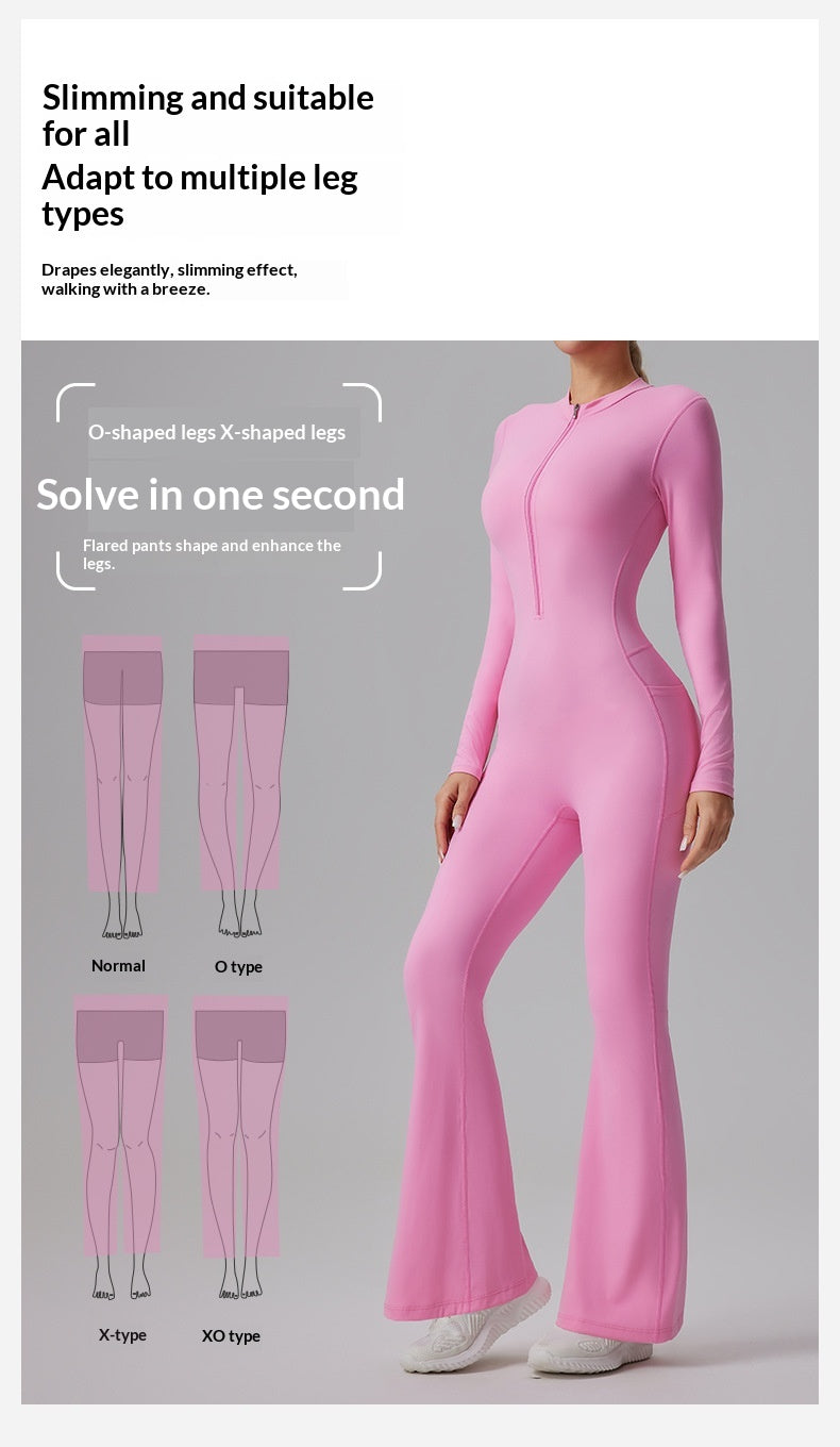 Slim-fit Bare-feel Long-sleeve Yoga Jumpsuit With A Zipper