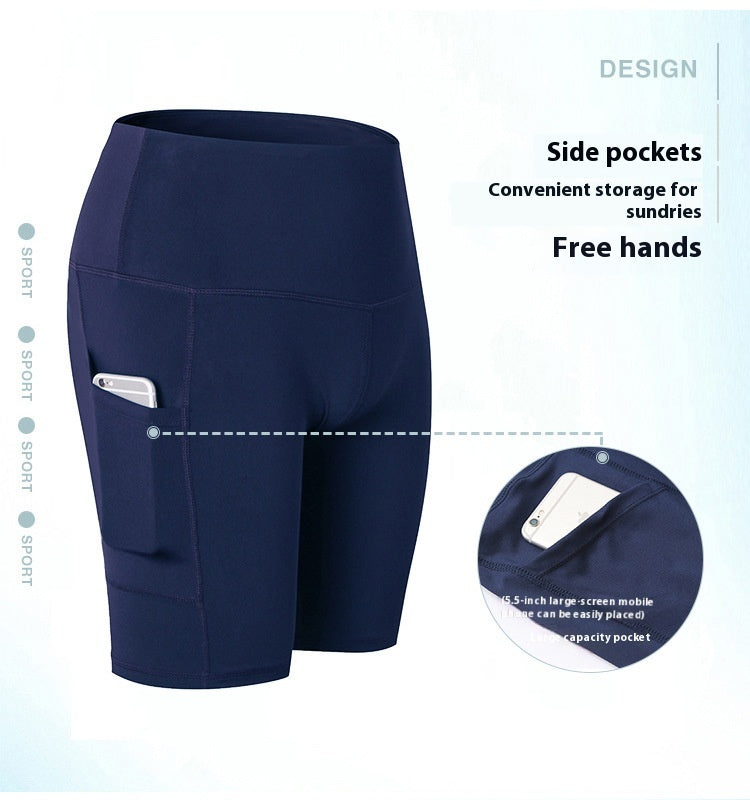 Women's High Waist Yoga Shorts Diagonal Pocket Running Training Quick-drying Tights Stretch Fitness
