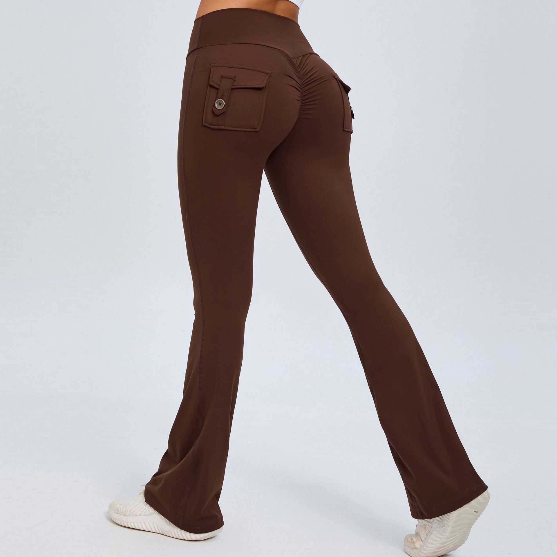 Yoga Fitness Flared Pants With Pockets Ins Fashion Slim High Waist Sports Trousers Scrunch Butt Booty Workout Lifting Leggings