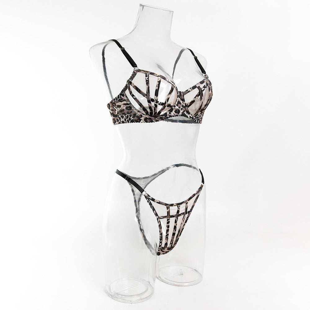Leopard Print Hollow Sexy Lingerie Set