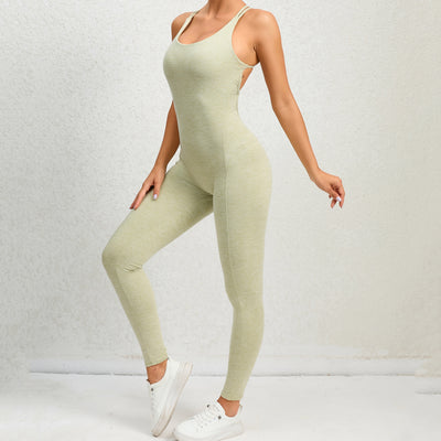 Yoga Jumpsuit With Cross-strap Back Design Quick-drying Tight-fitting Running Sports Fitness Pants Fashion Seamless Leggings For Womens Clothing