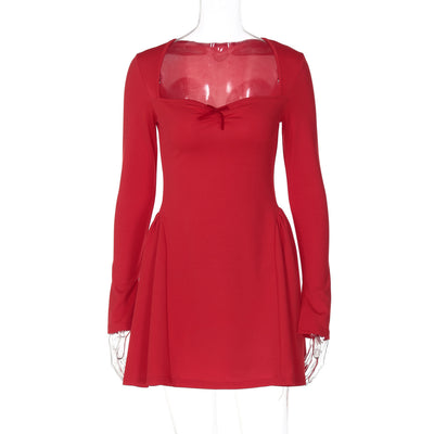 Commute Low-neck Long-sleeved Dress Y2K Fashion Slim A-line Short Dressed Party Evening Clothing For Women