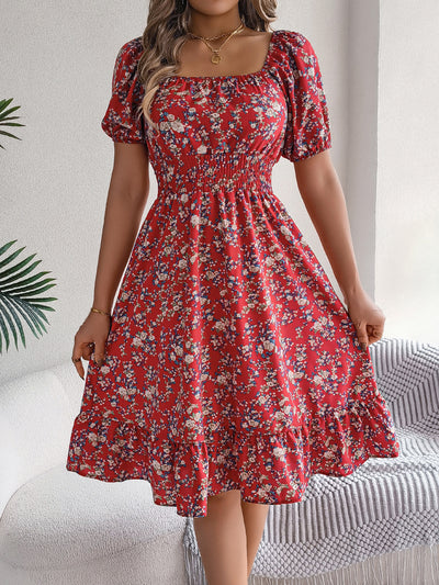 Floral Print Square Collar Dress Summer Fashion Ruffles Dresses Women's Clothing